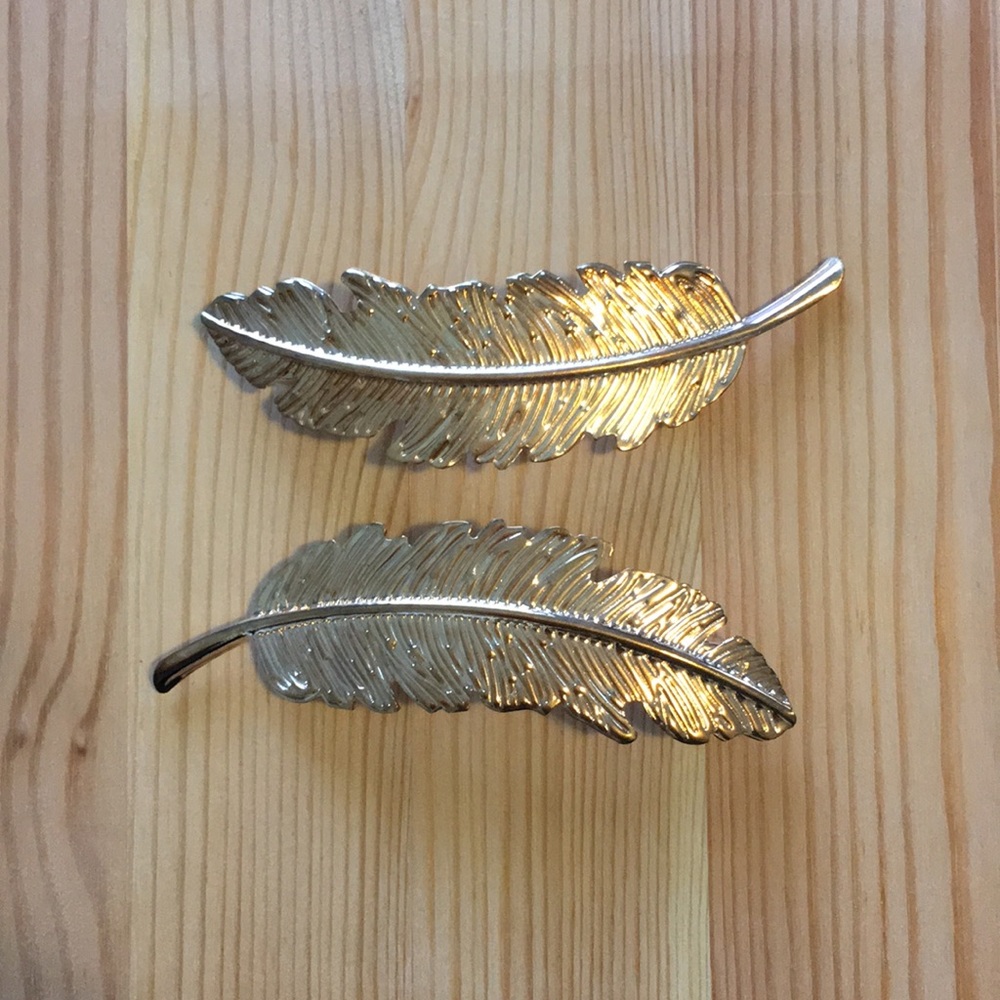 Gold Feather Barrettes
